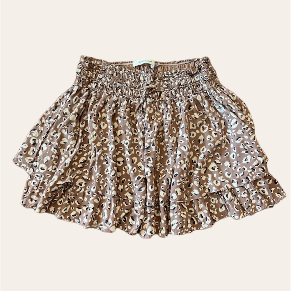 [mustard seed] animal print smocked ruffle tiered skirt